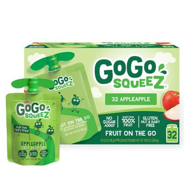 Gogo Squeez Applesauce Pouches, Apple Apple, 3.2 Oz., 32 Ct.